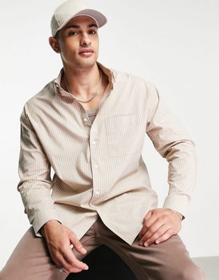 Homme Chemise oversize rayée style années 90 - Beige