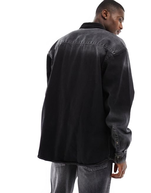 ASOS DESIGN - Chemise oversize style années 90 avec poches plaquées - Noir  délavé vaporisé