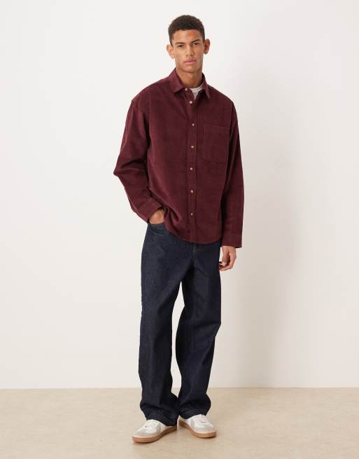 ASOS DESIGN - Chemise oversize style années 90 en velours côtelé - Bordeaux, 2 de 5