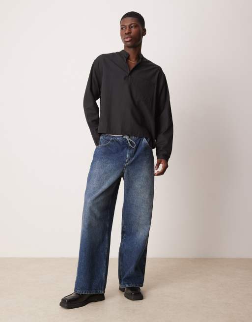 ASOS DESIGN - Chemise oversize style grand-père coupe carrée à enfiler - Noir, 2 de 4