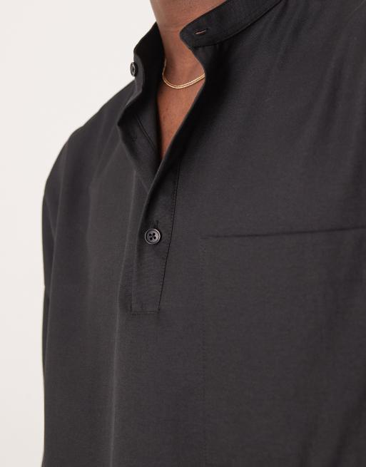 ASOS DESIGN - Chemise oversize style grand-père coupe carrée à enfiler - Noir, 3 de 4