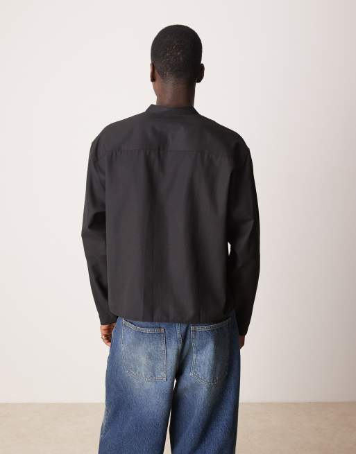 ASOS DESIGN - Chemise oversize style grand-père coupe carrée à enfiler - Noir, 4 de 4