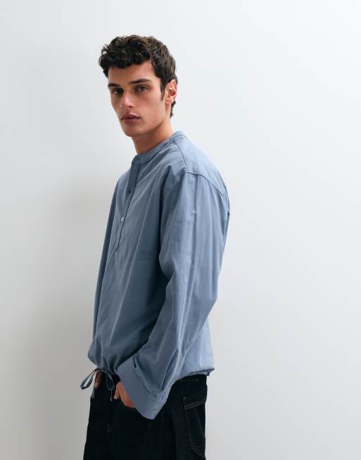 ASOS DESIGN chemise oversize style henley avec cordon de serrage à l'ourlet en bleu, 3 de 5