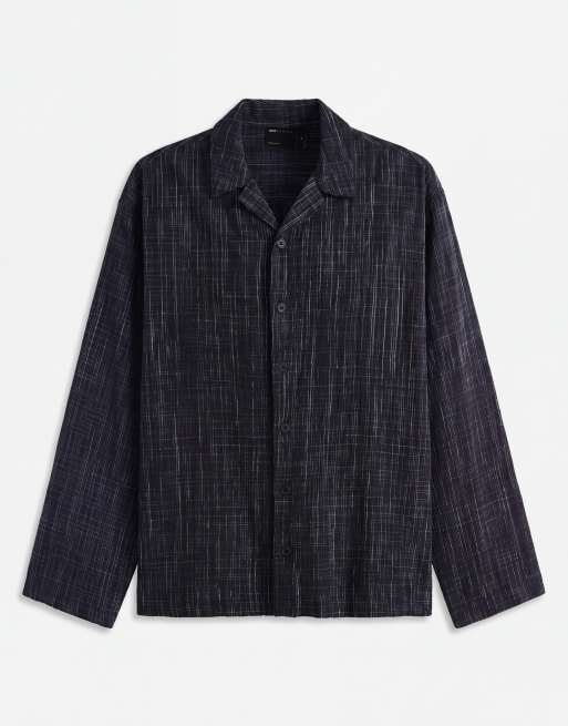 ASOS DESIGN - Chemise oversize texturée à carreaux et col à revers - Noir, 6 de 9