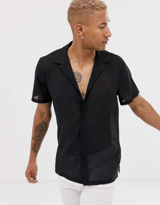 ASOS DESIGN - Chemise oversize transparente avec col à revers - Rayures noires