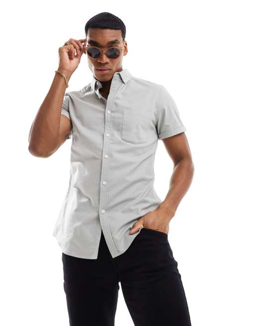 ASOS DESIGN - Chemise Oxford ajustée - Gris