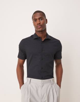 ASOS DESIGN - Chemise Oxford cintrée à col italien - Noir