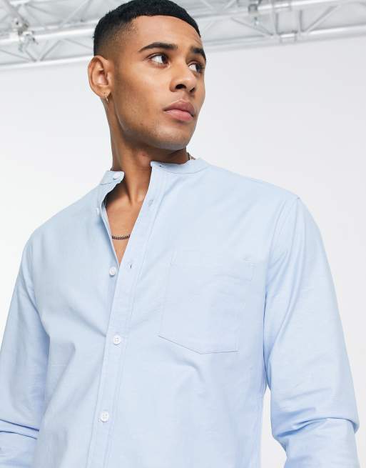 ASOS DESIGN Chemise oxford cintr e avec col Mao Bleu clair teint