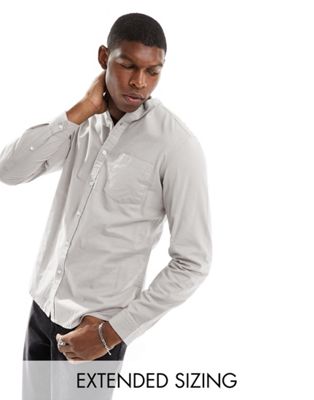 ASOS DESIGN slim fit oxford shirt with grandad collar in grey - ASOS Price Checker