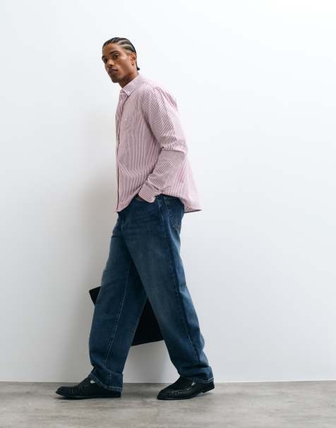 ASOS DESIGN chemise oxford rayée coupe relaxed bordeaux - view 1