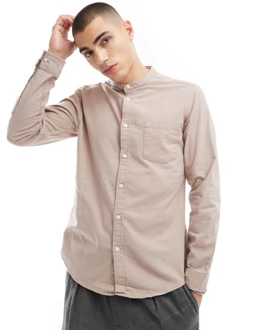 ASOS DESIGN Chemise Oxford slim a col grand pere Taupe ASOS