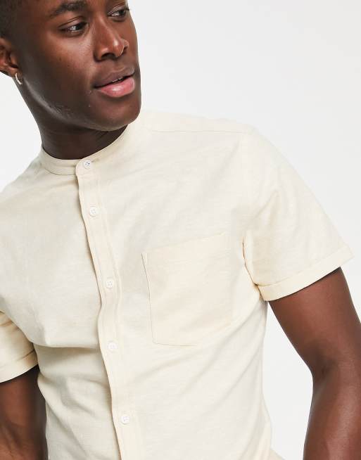 ASOS DESIGN Chemise oxford slim avec col Mao Beige clair teint