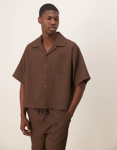 ASOS DESIGN - Chemise plissée coupe carrée oversize d'ensemble - Marron - view 1