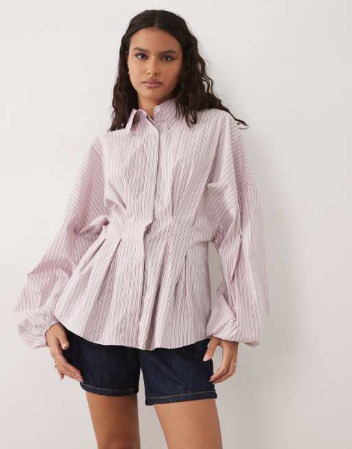 ASOS DESIGN - Chemise rayée à taille plissée - Rose, 2 de 4
