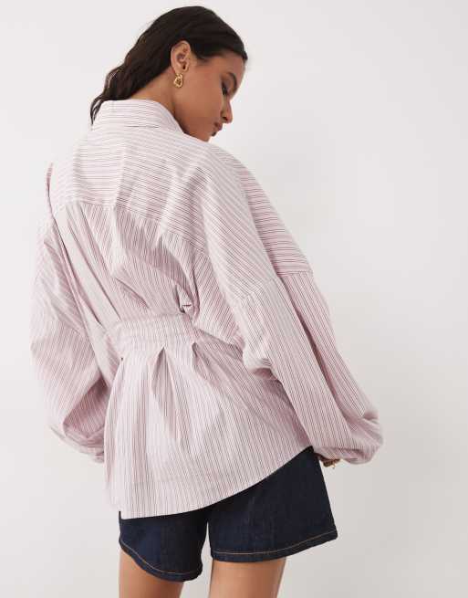 ASOS DESIGN - Chemise rayée à taille plissée - Rose, 4 de 4