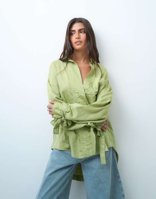 ASOS DESIGN chemise rayée douce à poignets noués vert, 3 de 4