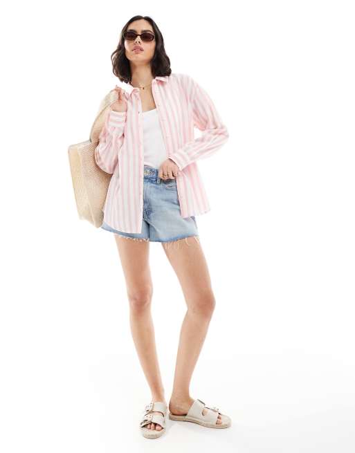 ASOS DESIGN - Chemise rayée en lin mélangé - Rose, 3 de 4