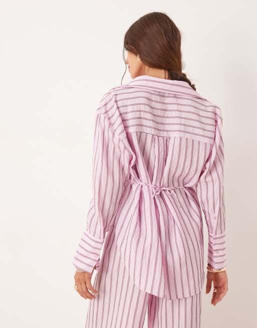 ASOS DESIGN - Chemise rayée en modal à liens croisés - Rose, 4 de 4