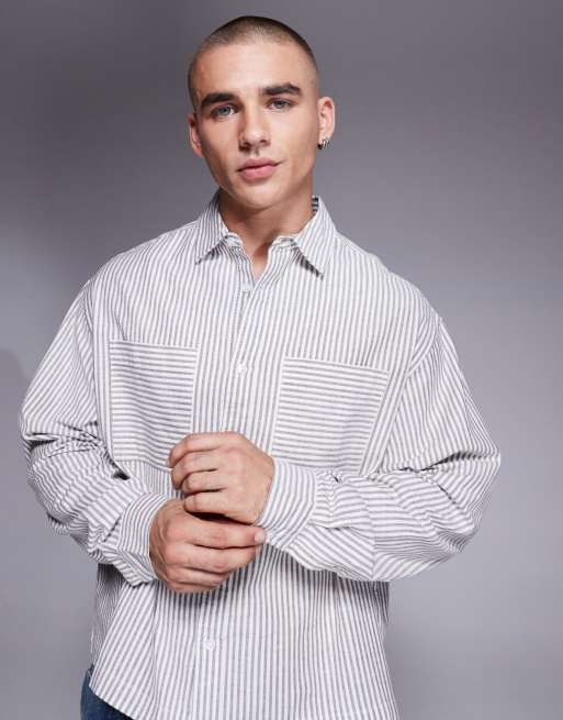 ASOS DESIGN - Chemise rayée oversize coupe carrée - Blanc et gris, 3 de 4