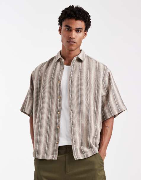 ASOS DESIGN - Chemise rayée texturée oversize - Marron - view 1