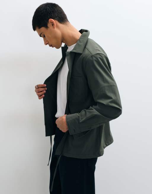 ASOS DESIGN chemise relaxed en ripstop avec cordon de serrage à l’ourlet en vert foncé, 2 de 5