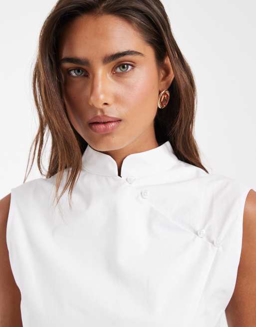 ASOS DESIGN - Chemise sans manches à col mao - Blanc, 3 de 4