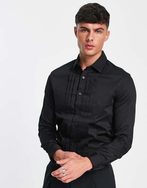 ASOS DESIGN Chemise satin e ajust e avec plis sur le devant Noir