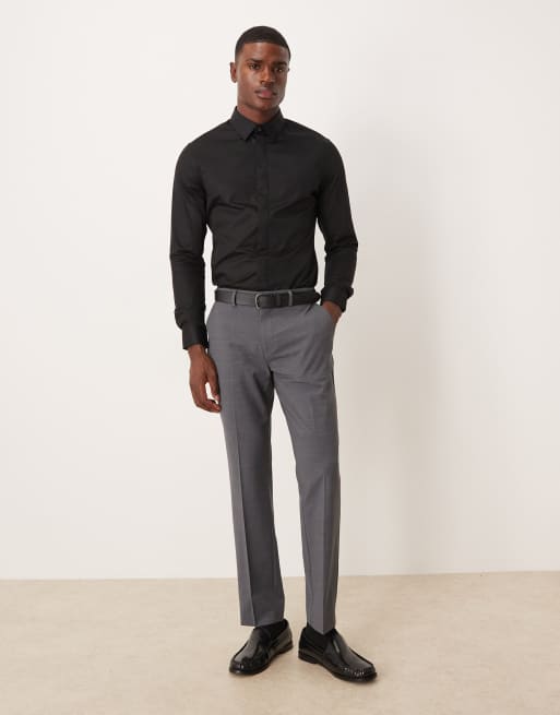 ASOS DESIGN - Chemise satinée ajustée en tissu facile à repasser - Noir, 2 de 5