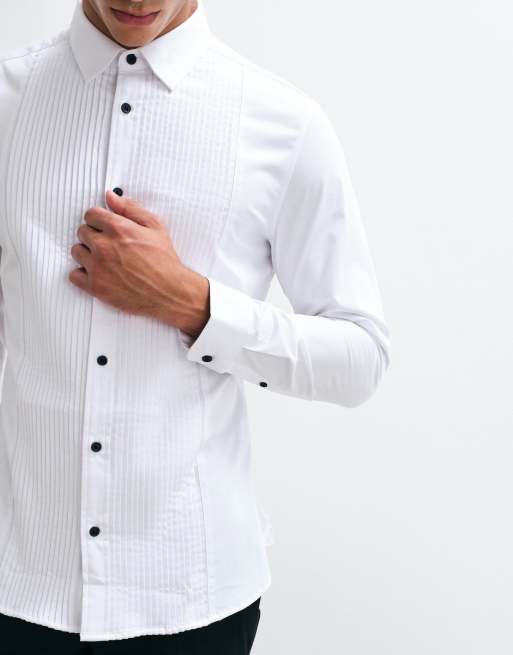 ASOS DESIGN - Chemise satinée coupe slim à plastron fantaisie - Blanc, 2 de 5