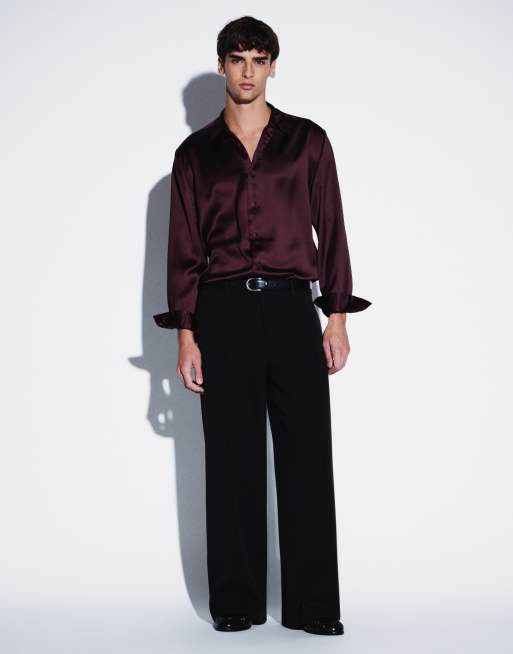 ASOS DESIGN chemise satinée décontractée bordeaux, 2 de 5
