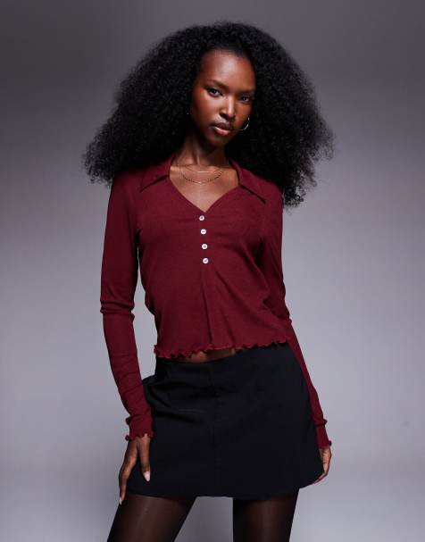 ASOS DESIGN - Chemise semi-transparente à manches longues - Bordeaux - view 1