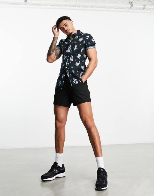 ASOS DESIGN - Chemise skinny stretch à fleurs - Noir et bleu, 2 de 4