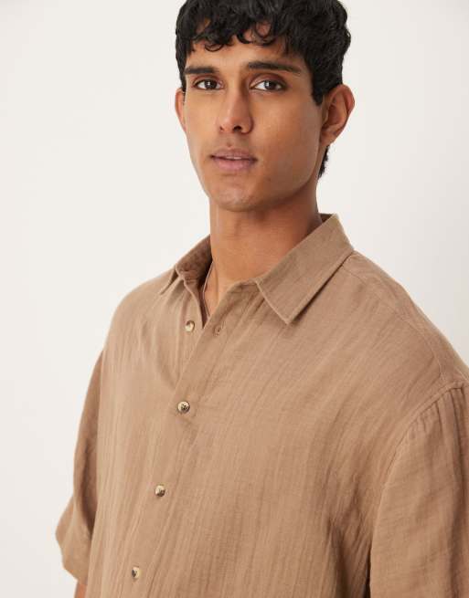 ASOS DESIGN - Chemise standard en gaze texturé - Marron, 3 de 4