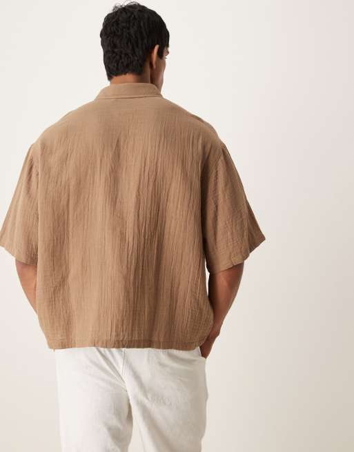 ASOS DESIGN - Chemise standard en gaze texturé - Marron, 4 de 4