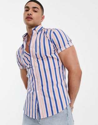 Chemises Chemise stretch ajustée à rayures - Rose et bleu marine