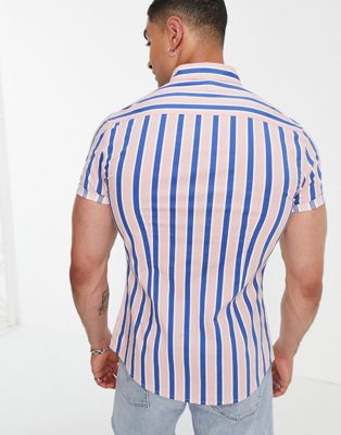 Chemises Chemise stretch ajustée à rayures - Rose et bleu marine