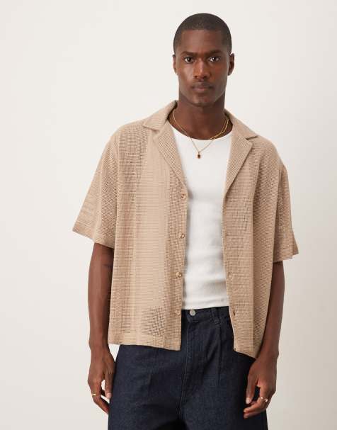 ASOS DESIGN - Chemise texturée coupe carrée avec col à revers profond - Taupe - view 1