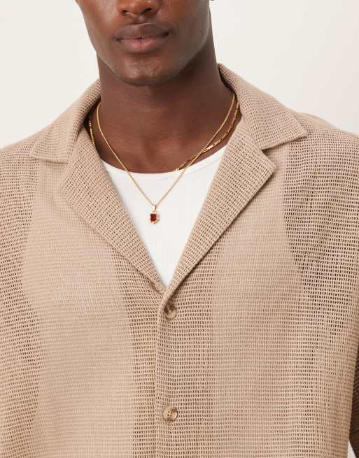 ASOS DESIGN - Chemise texturée coupe carrée avec col à revers profond - Taupe, 2 de 4