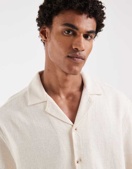 ASOS DESIGN - Chemise texturée coupe carrée oversize avec col à revers - Écru, 5 de 5