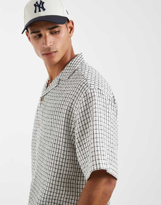 ASOS DESIGN - Chemise texturée oversize coupe carrée à carreaux avec col à revers - Noir et blanc, 5 de 5