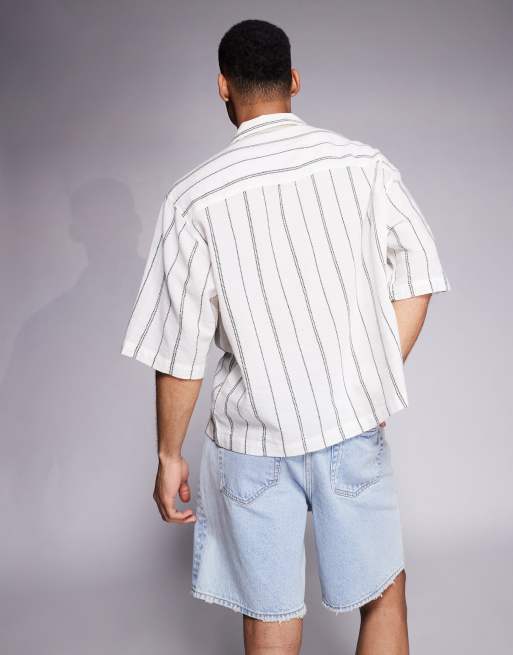 ASOS DESIGN - Chemise texturée oversize coupe carrée avec col à revers et rayures - Vert/blanc, 4 de 4