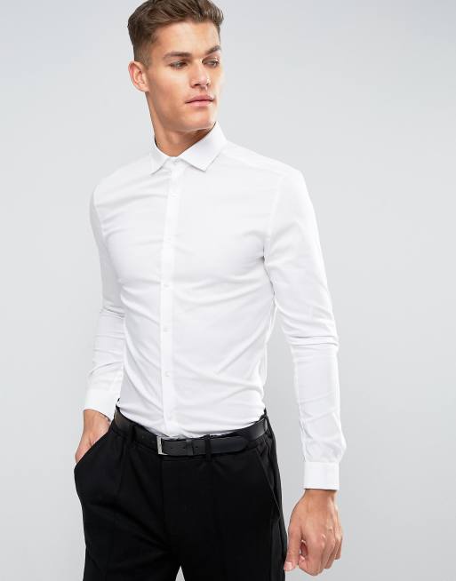 ASOS DESIGN - Chemise ultra slim en tissu stretch avec col italien et poignets doubles