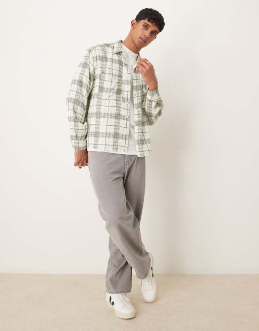 ASOS DESIGN - Chemise zippée oversize coupe carrée à carreaux - Neutre délavé, 3 de 4