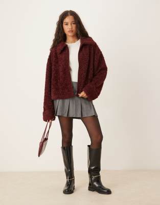 Asos Design Chenille Borg With Collar In Red