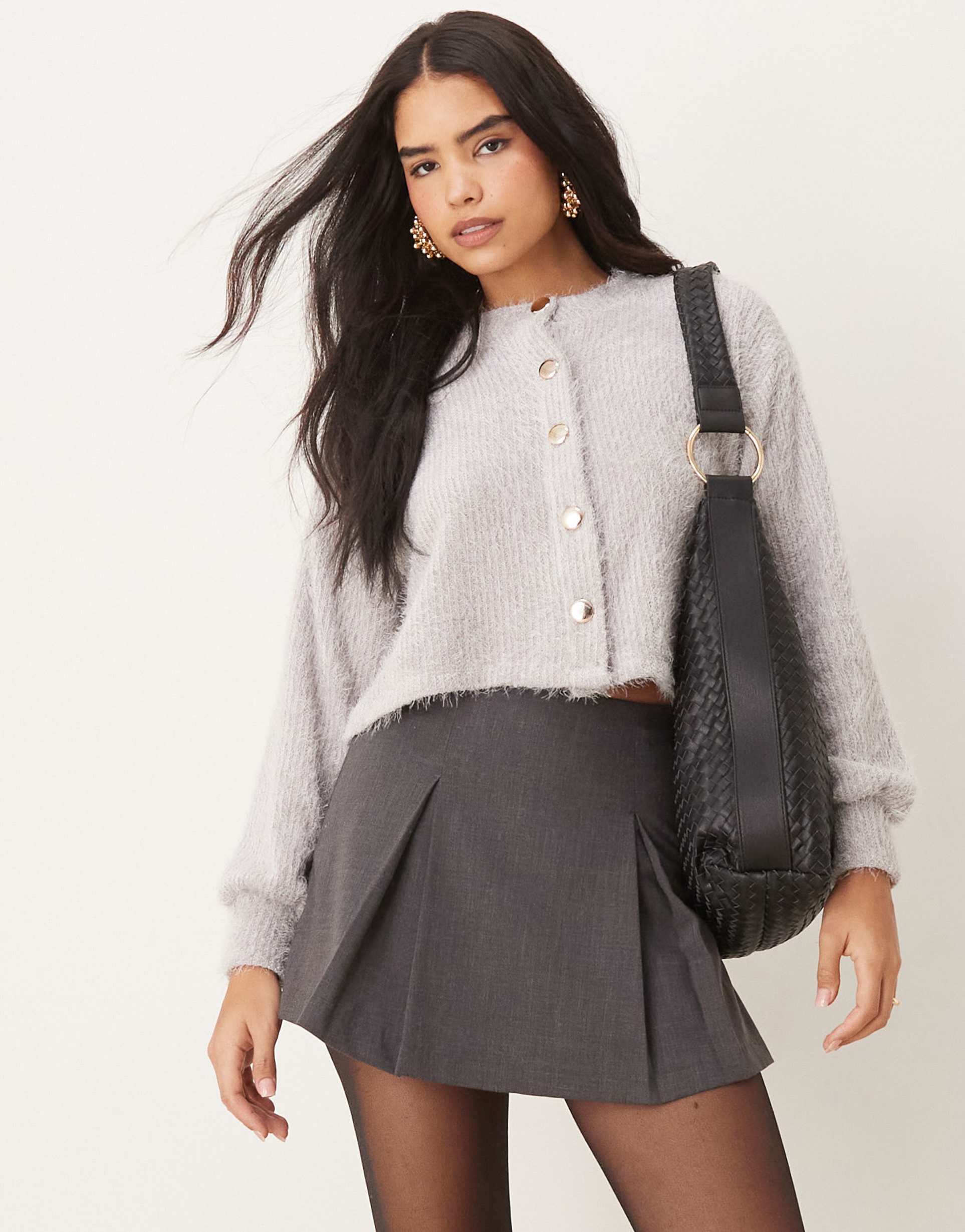 asos design chenille cardigan in gray