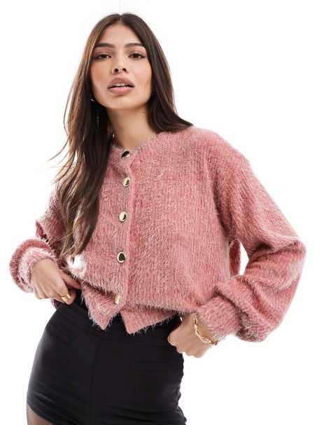 ASOS DESIGN chenille cardigan in pink