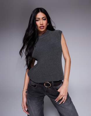 Asos Design Chenille Knit Tank In Charcoal-gray