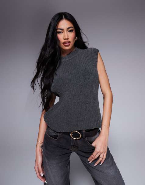 ASOS DESIGN chenille knitted tank in charcoal - view 1