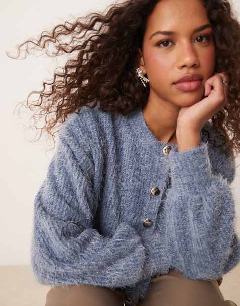 ASOS DESIGN – Chenille-Strickjacke in Blau - view 1