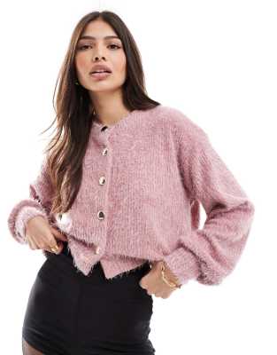 ASOS DESIGN - Chenille-Strickjacke in Rosa